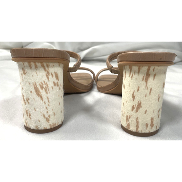 Dolce Vita Noles 7 Cow Print Block Heel Slide Sandals Tan Pink Leather Croco - Picture 7 of 7